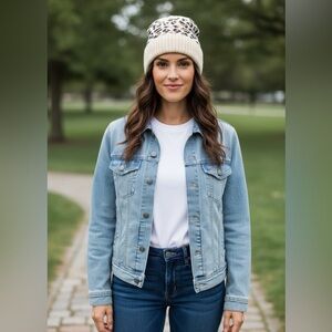 Hat Attack Leopard Beanie Revolve Soft Cream Knit One‎ Size Women’s NWT